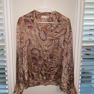 Evan Picone Silk Blouse with Paisley in Pink and Cream